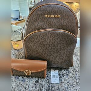 Michael Kors Brown Signature Large Abbey Backpack w/ Wallet